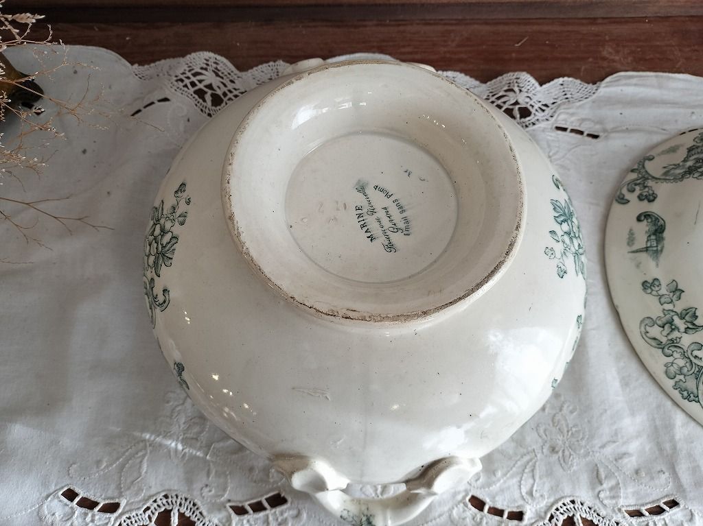フランス アンティーク 絵付き 素敵な 蓋つき スーピエール 1900年