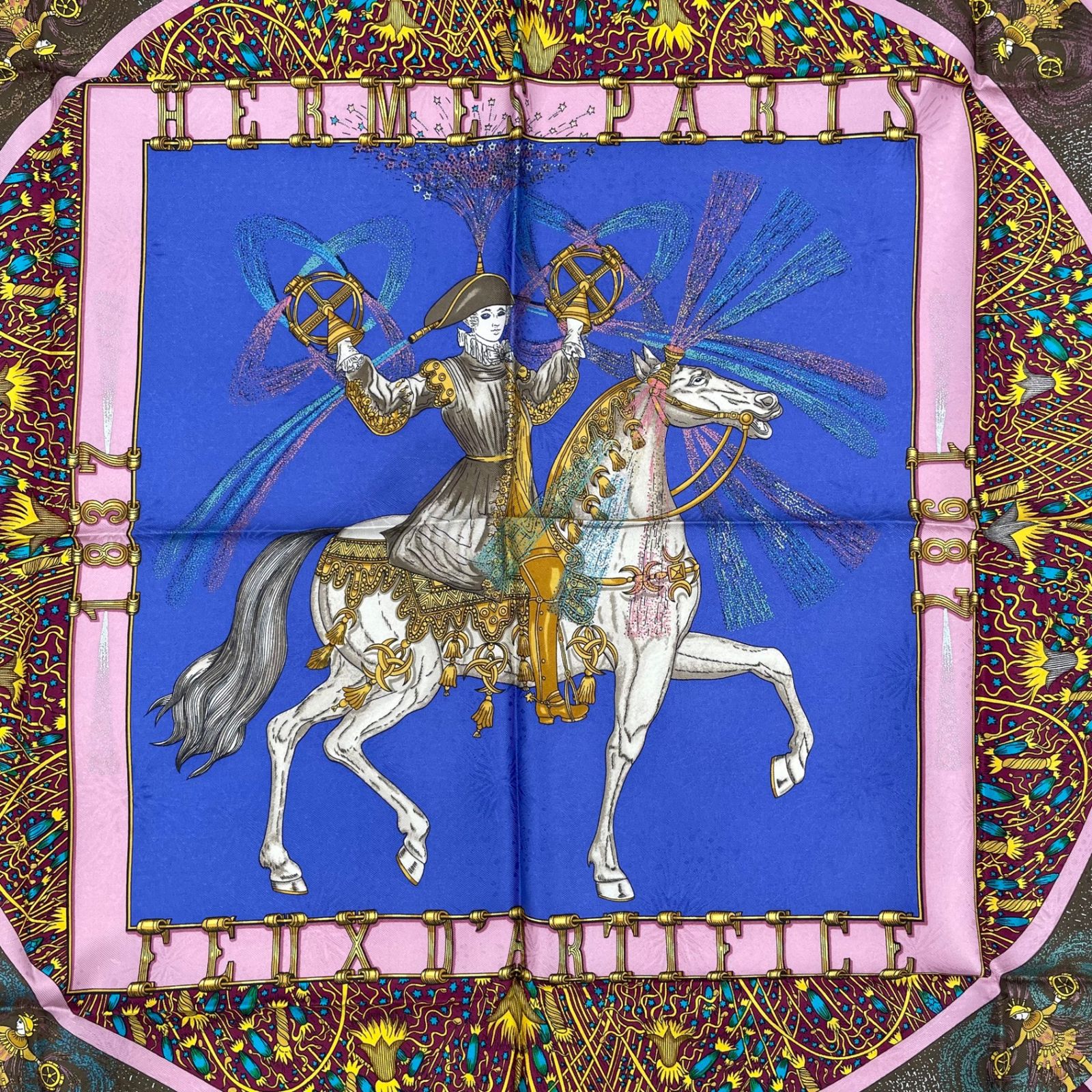 新品同様 HERMES エルメス スカーフ シルク カレ90 FEUX D'ARTIFICE