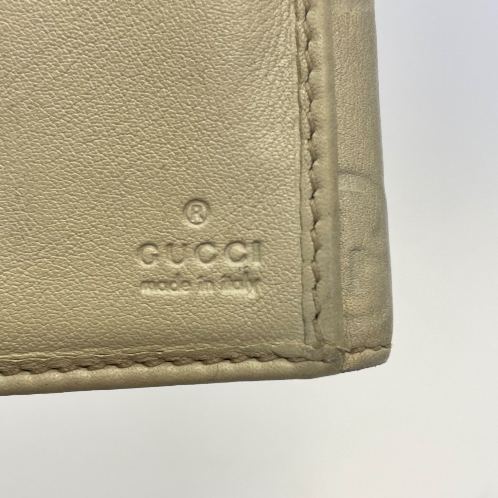 3460 GUCCI グッチ 長財布 シマレザー Wホック ベージュ系 ハートロゴ 