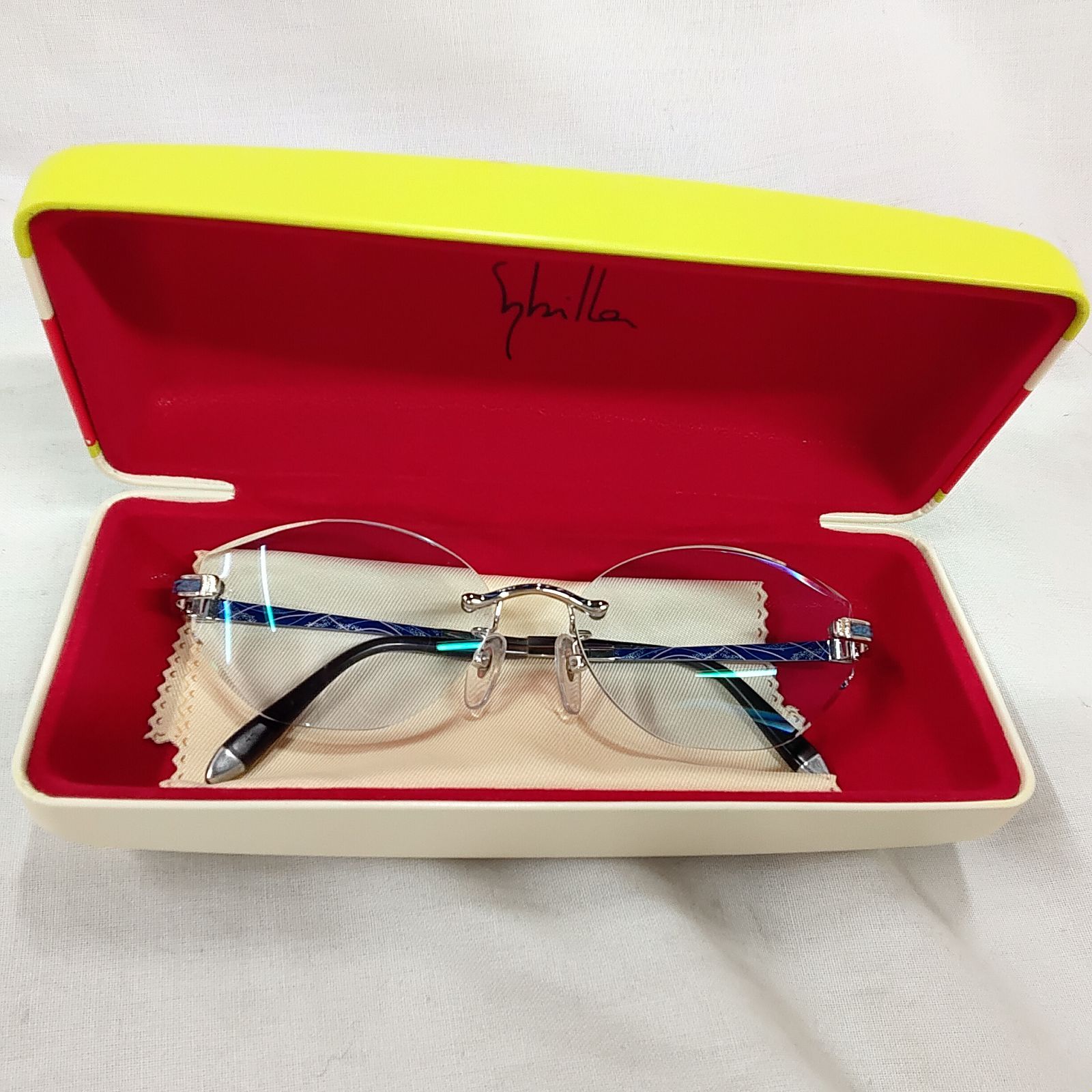 Used Sibylla Glasses Case & A Testoni, Stylish Glasses with Light Blue Lenses, Unknown Lens Frequency T284