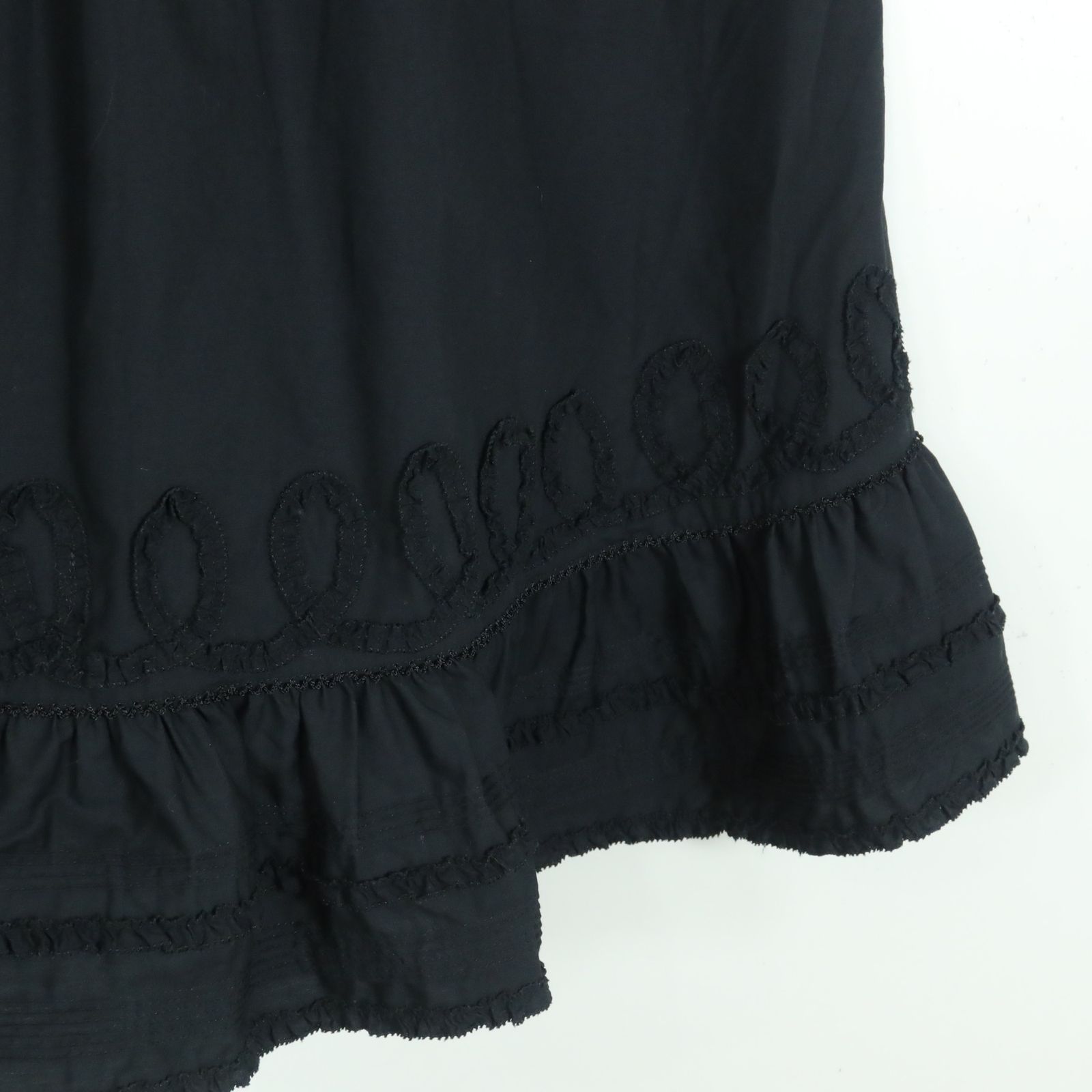カネコイサオ　ピコフリル　美品　黒　フリル黒パフスリーブTシャツ 美品】カネコイサオ☆フリルたっぷり♪ピンタック ノースリーブ
