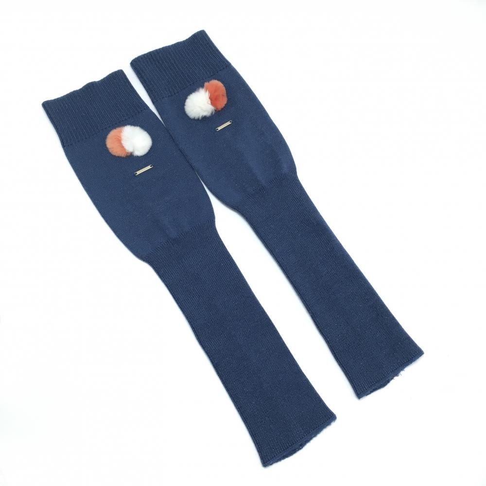 美品】マークアンドロナ ニットレッグウォーマー ネイビー ラメ