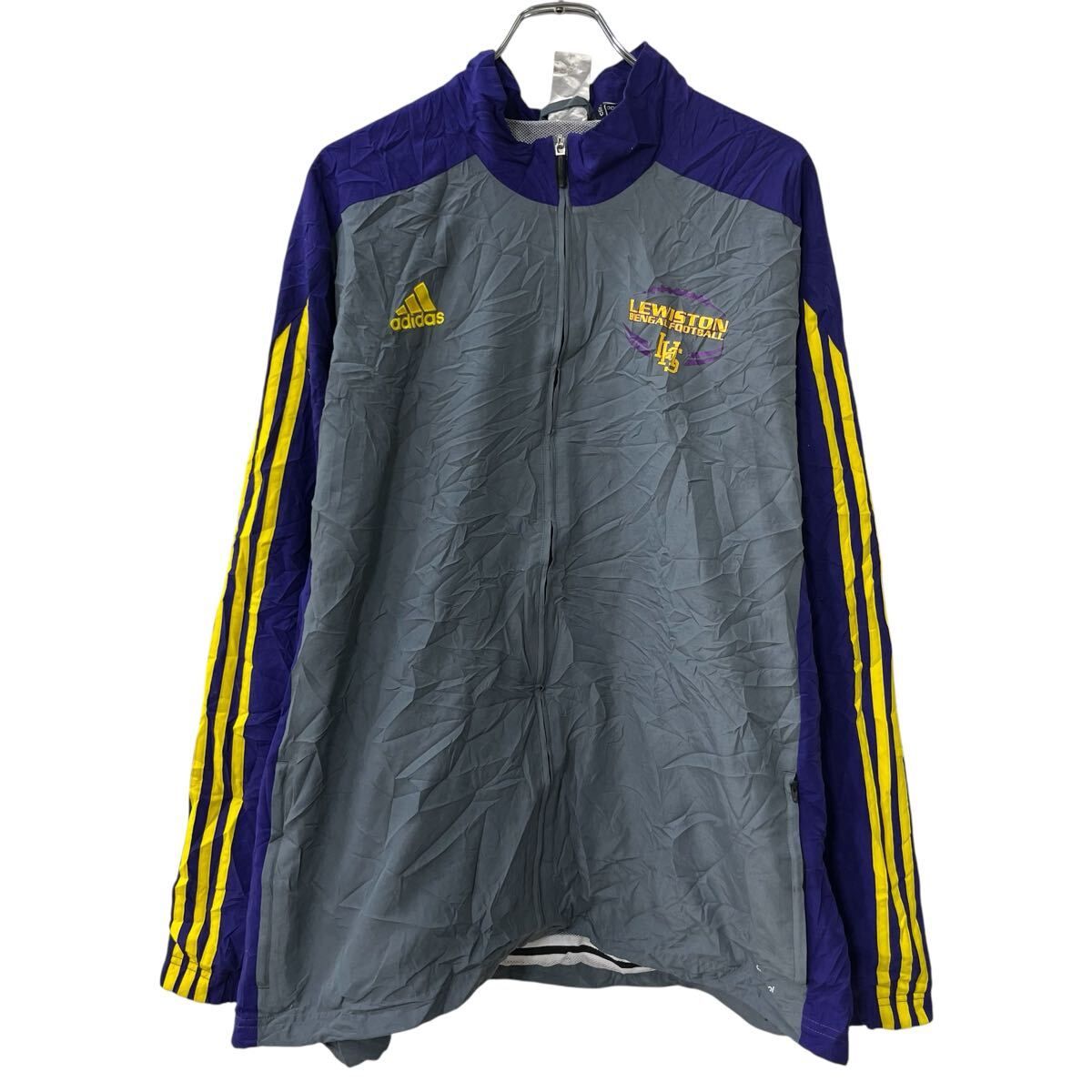 adidas ポリエステルジャケット 2XL グレー パープル アディダス ジップアップ スポーティー ラグラン アウター 春秋物 a802-5757
