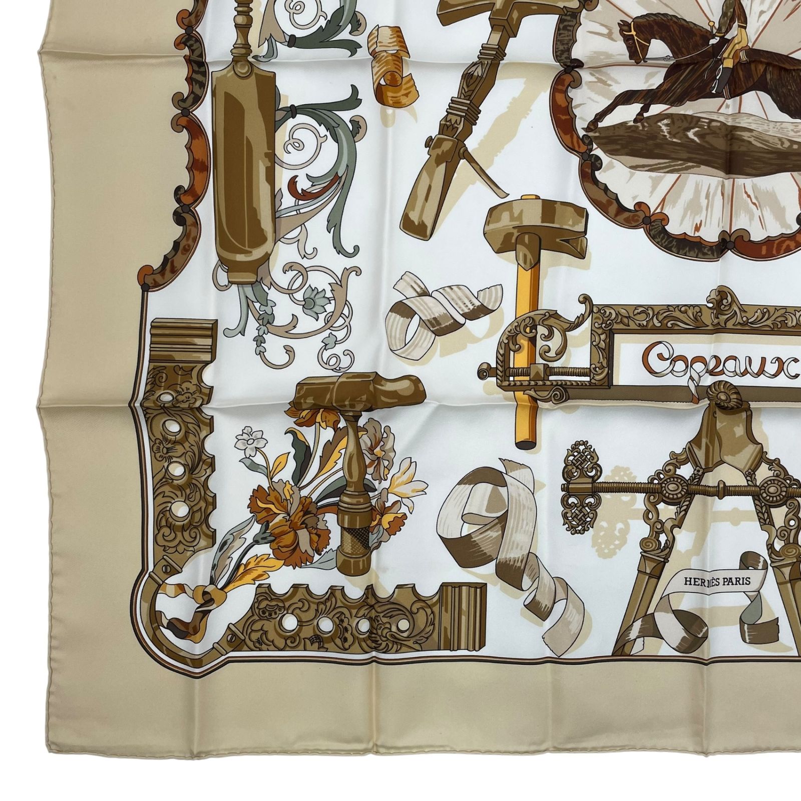 美品 HERMES エルメス スカーフ シルク カレ90 Copeaux おが屑 馬柄 