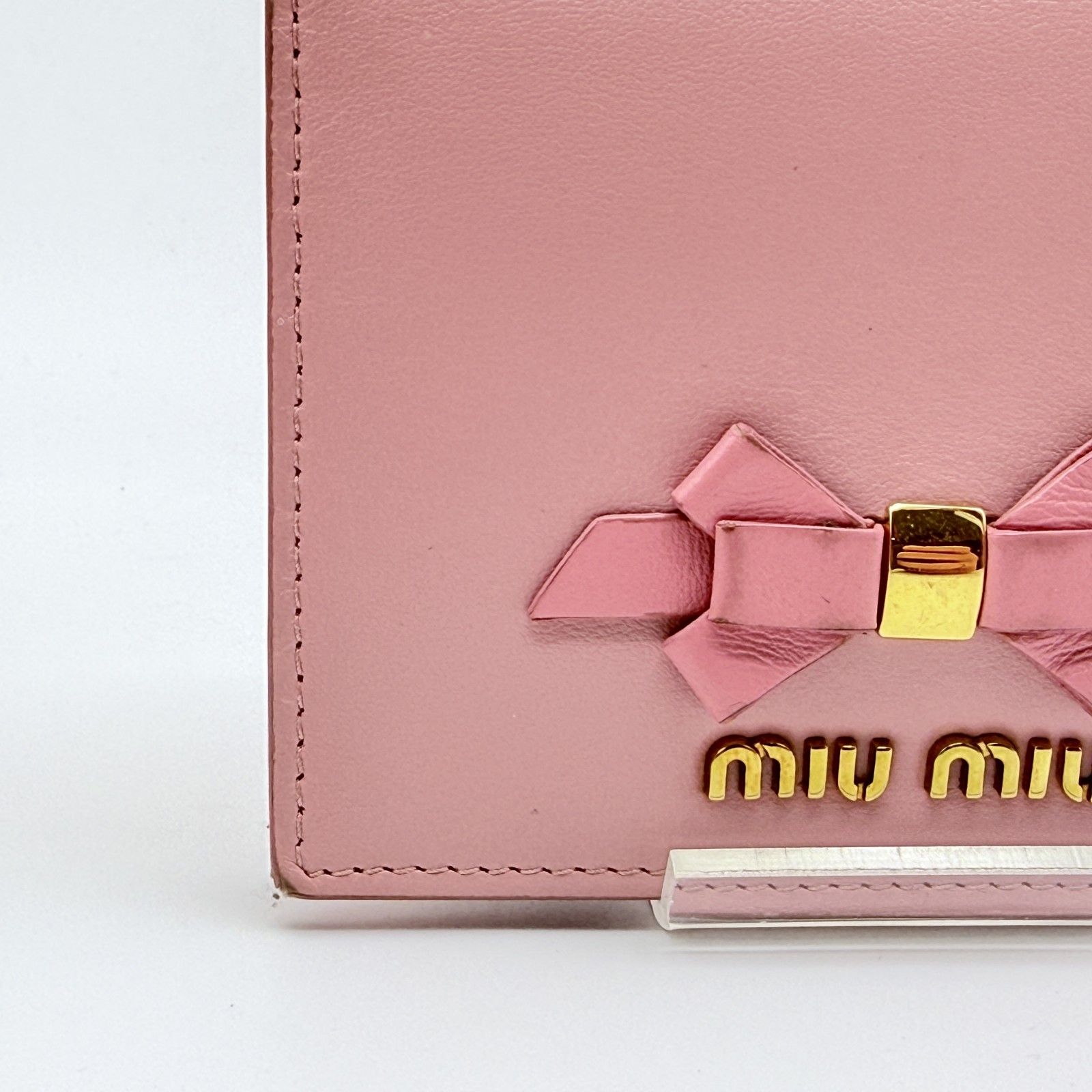 Miumiu 財布 ピンク リボン miumiu リボン バイカラー二つ折り財布