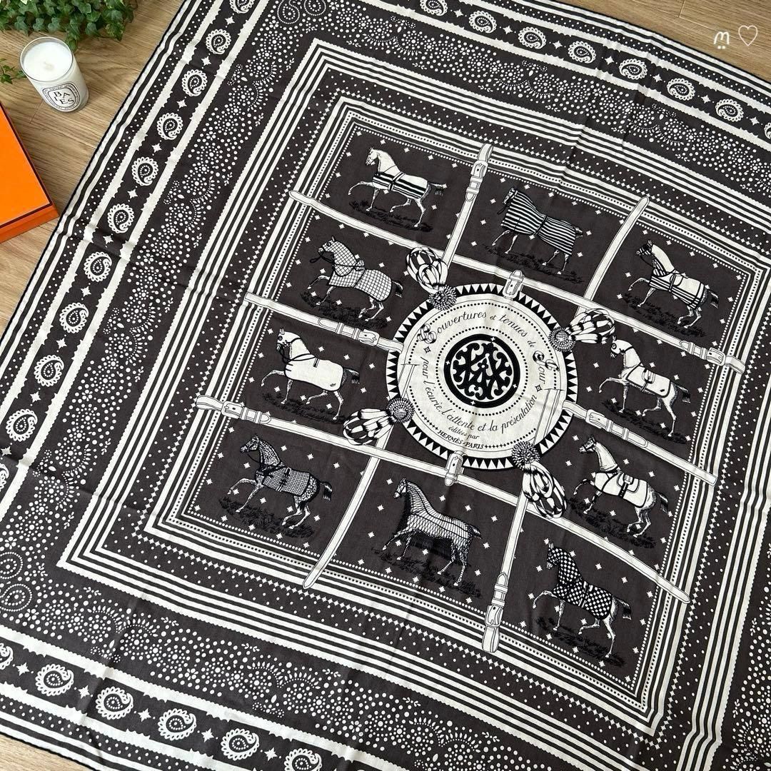 HERMES エルメス カレジェアン140 馬着バンダナ カシシル グリトープ