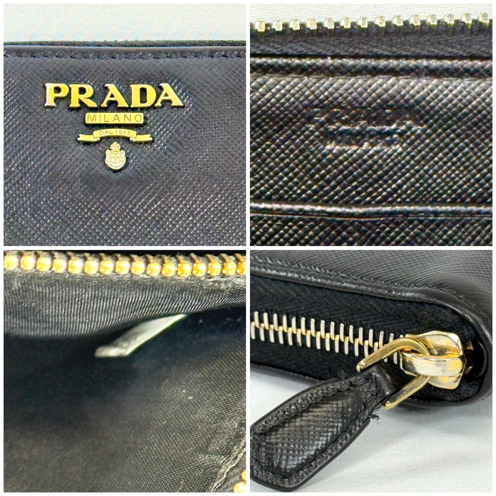 人気・美品】PRADA プラダ サフィアーノ メタル ロゴ ラウンド 