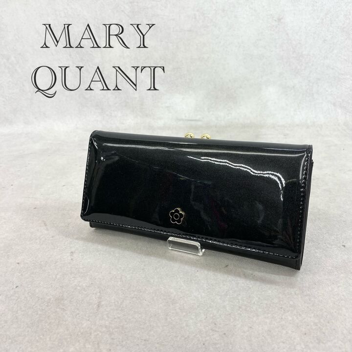 極美品 MARY QUANT エナメル レザー パース がま口 長財布 ブラック 