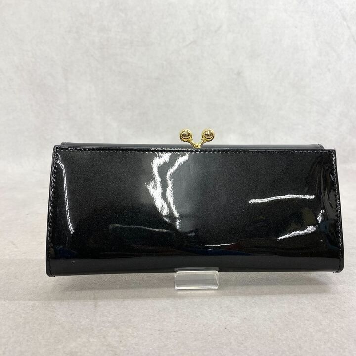 極美品 MARY QUANT エナメル レザー パース がま口 長財布 ブラック 