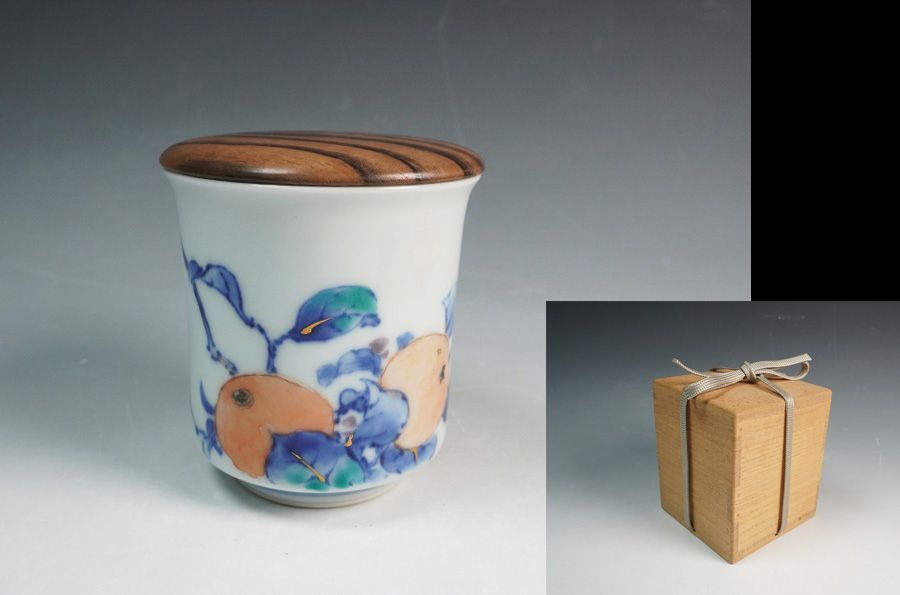 宮川香山 「真葛 香山」釉下彩柘榴図湯呑 黒柿蓋添 箱付 - メルカリ