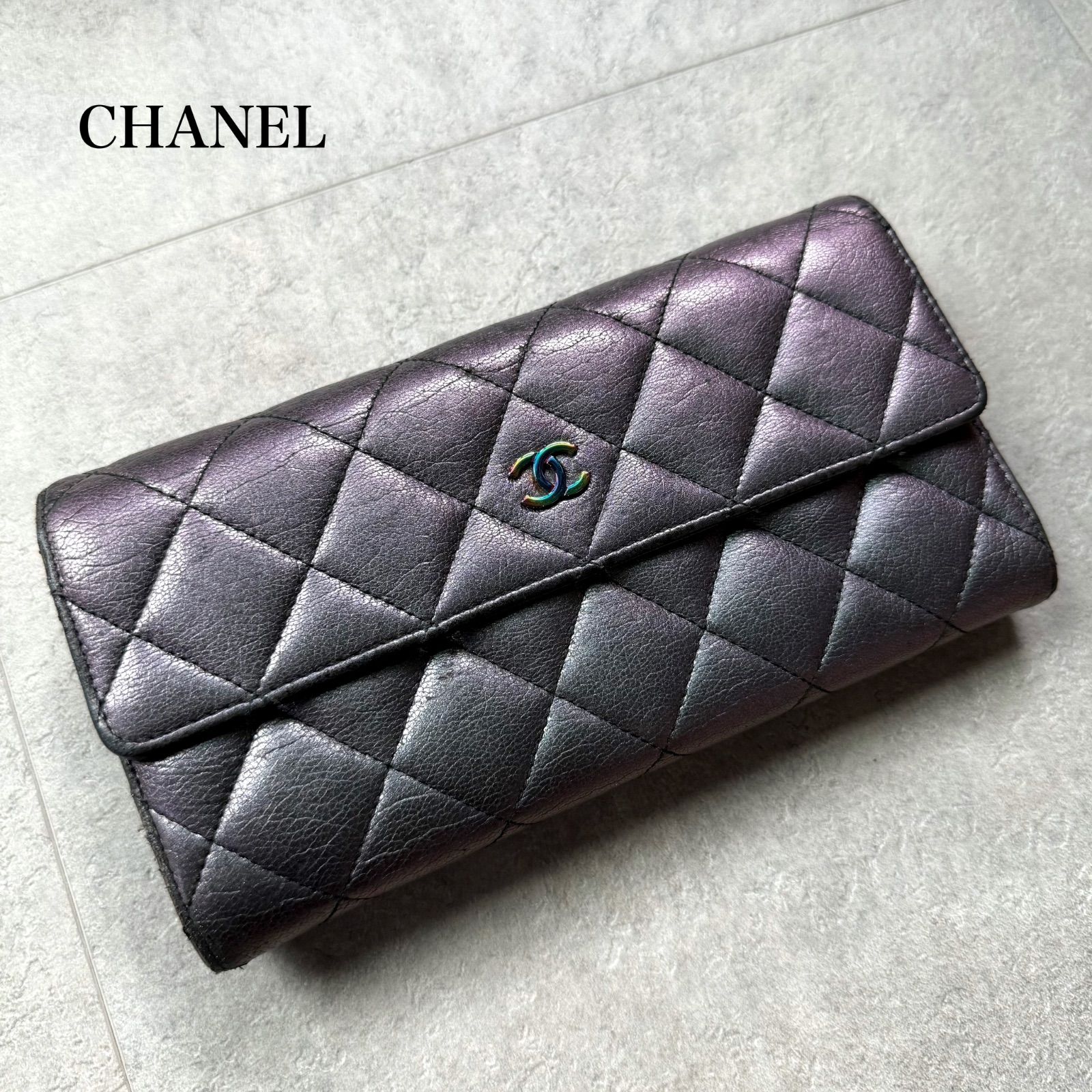 希少 CHANEL シャネル マトラッセ ココマーク 玉虫色 フラット 