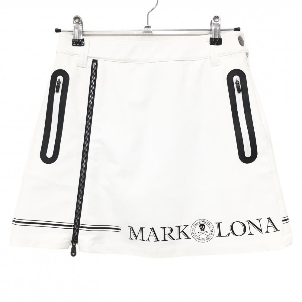 美品】マークアンドロナ スカート 白×黒 ストレッチ 裾ロゴ レディース