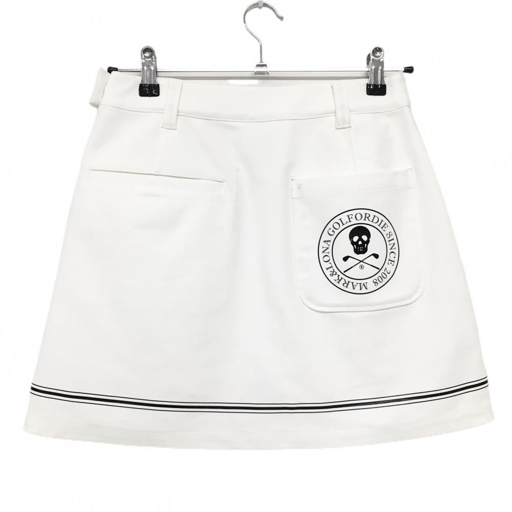 美品】マークアンドロナ スカート 白×黒 ストレッチ 裾ロゴ レディース