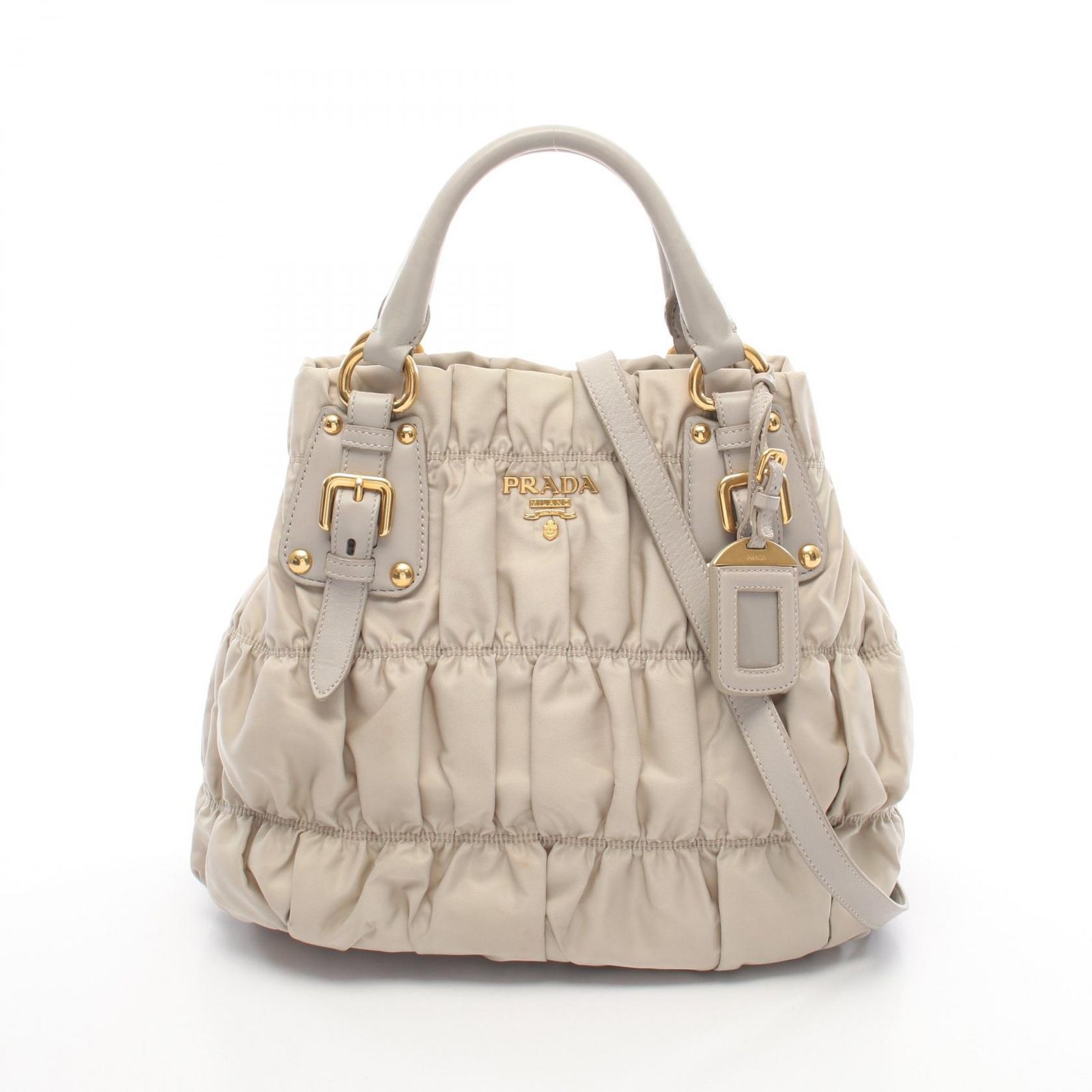 プラダ PRADA ハンドバッグ ベージュ ナイロン レザー 2wayショルダー 