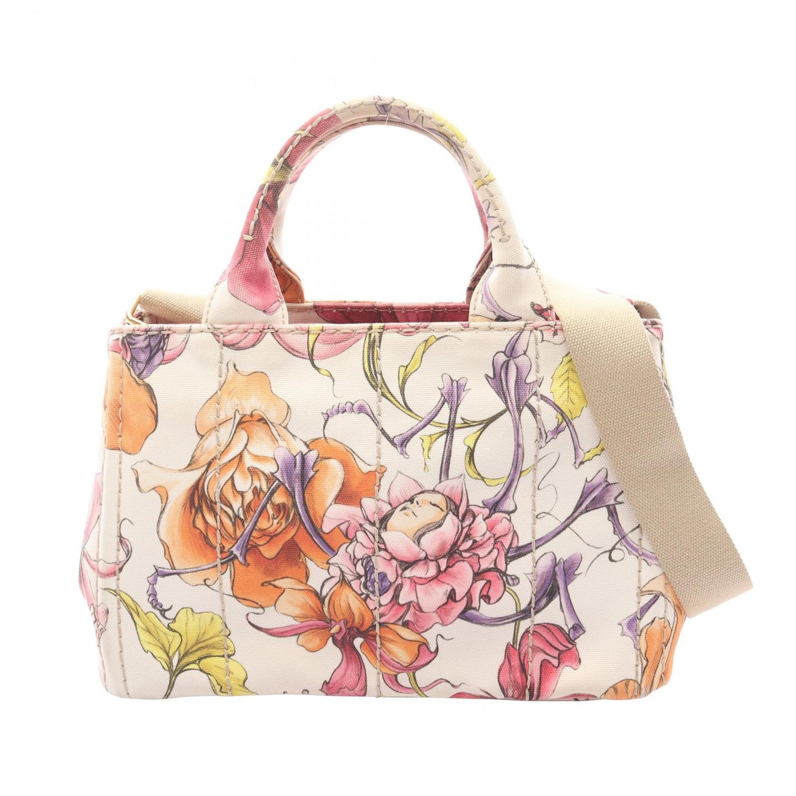 プラダ PRADA トートバッグ CANAPA カナパ オフホワイト/マルチ 花柄 