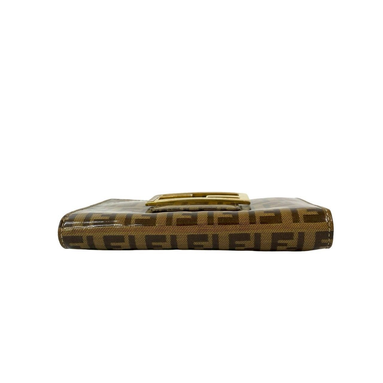 極 美品 FENDI フェンディ ズッキーノ FF 柄 ロゴ 金具 レザー 