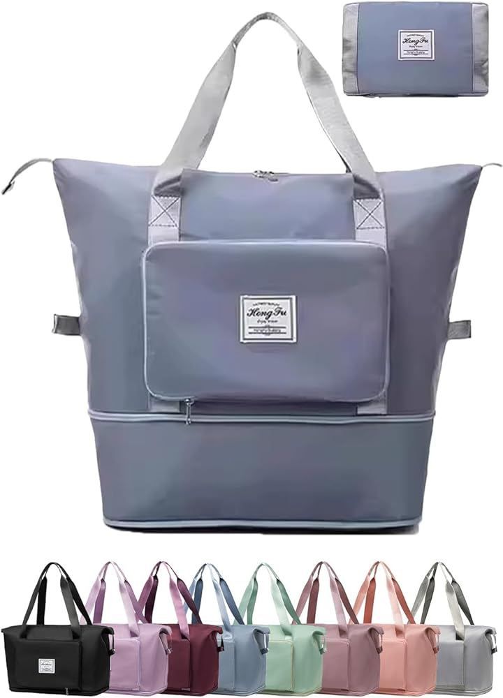 MIKA & MAYA Boston Bag Foldable Expandable Large Capacity Lightweight Travel Carryon Bag Sub Bag (Blue)