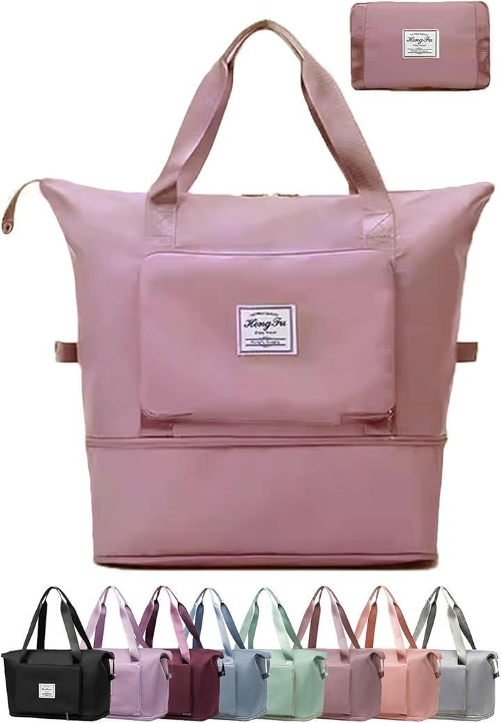 MIKA & MAYA Boston Bag Foldable Expandable Large Capacity Lightweight Travel Carryon Bag Sub Bag (Cherry Pink)