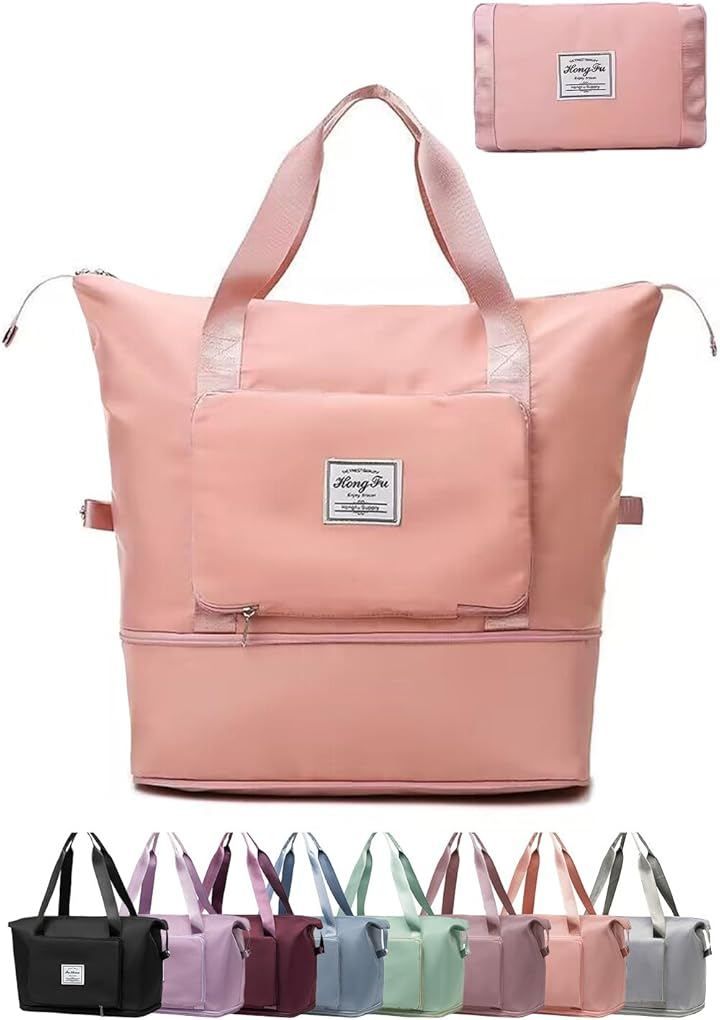 MIKA & MAYA Boston Bag Foldable Expandable Large Capacity Lightweight Travel Carryon Bag Sub Bag (Pink)