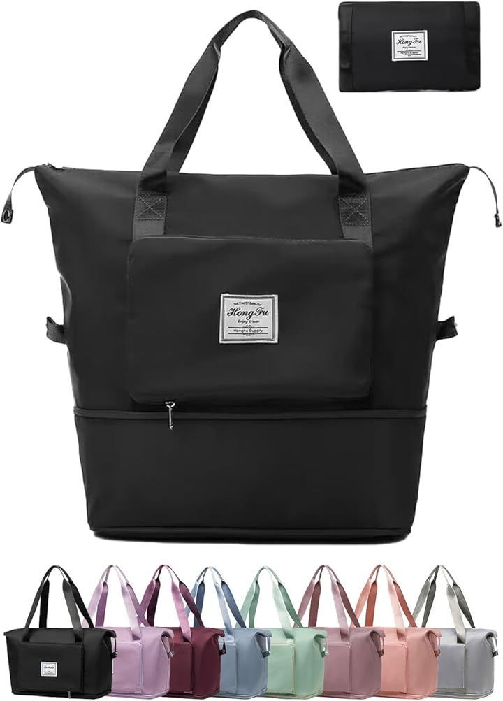 MIKA & MAYA Boston Bag Foldable Expandable Large Capacity Lightweight Travel Carryon Bag Sub Bag (Black)