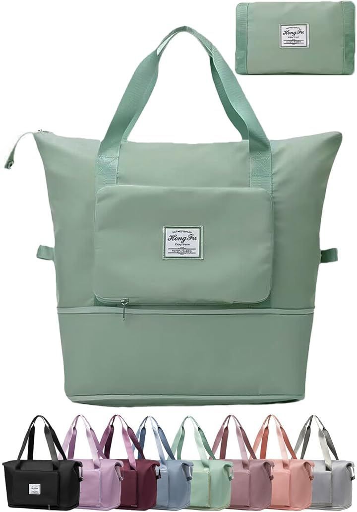 MIKA & MAYA Boston Bag Foldable Expandable Large Capacity Lightweight Travel Carryon Bag Sub Bag (Green)