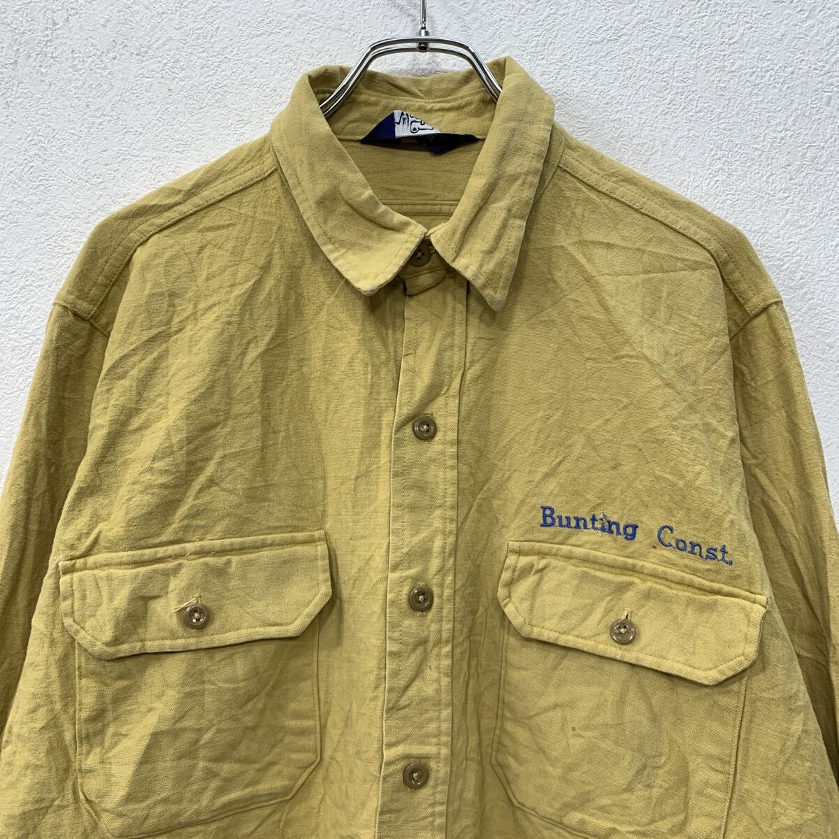 80s USA製 Woolrich 長袖 無地シャツ XL ダークイエロー ウールリッチ 