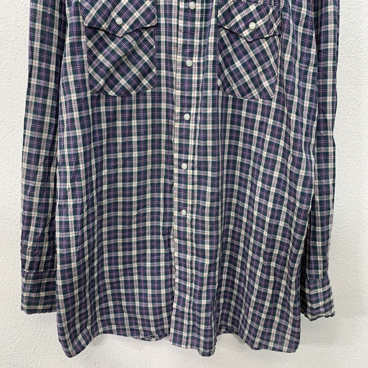 80s SADDLE KING WESTERN 長袖 チェックシャツ XL～ グリーン スナップ 