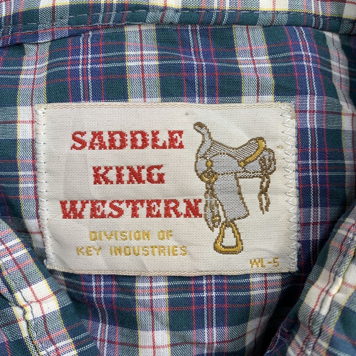 80s SADDLE KING WESTERN 長袖 チェックシャツ XL～ グリーン スナップ 