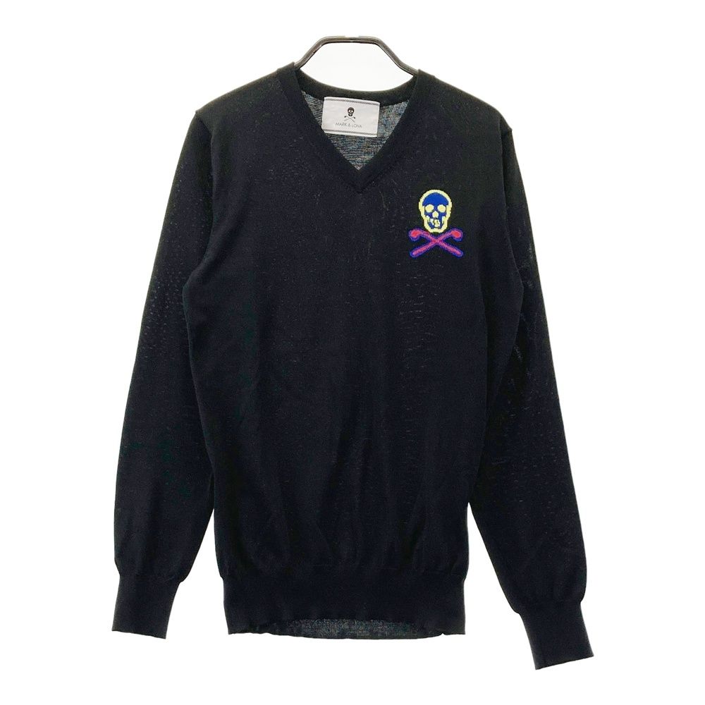 サイズ：S MARKu0026LONA マークアンドロナ  Vネック ニットセーター スカル  ブラック系 [240101627852] ゴルフウェア メンズ ストスト