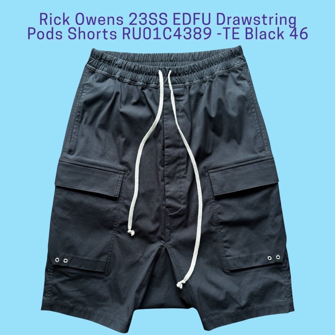 Rick Owens 23SS EDFU Drawstring Pods Shorts RU01C4389 -TE Black 46