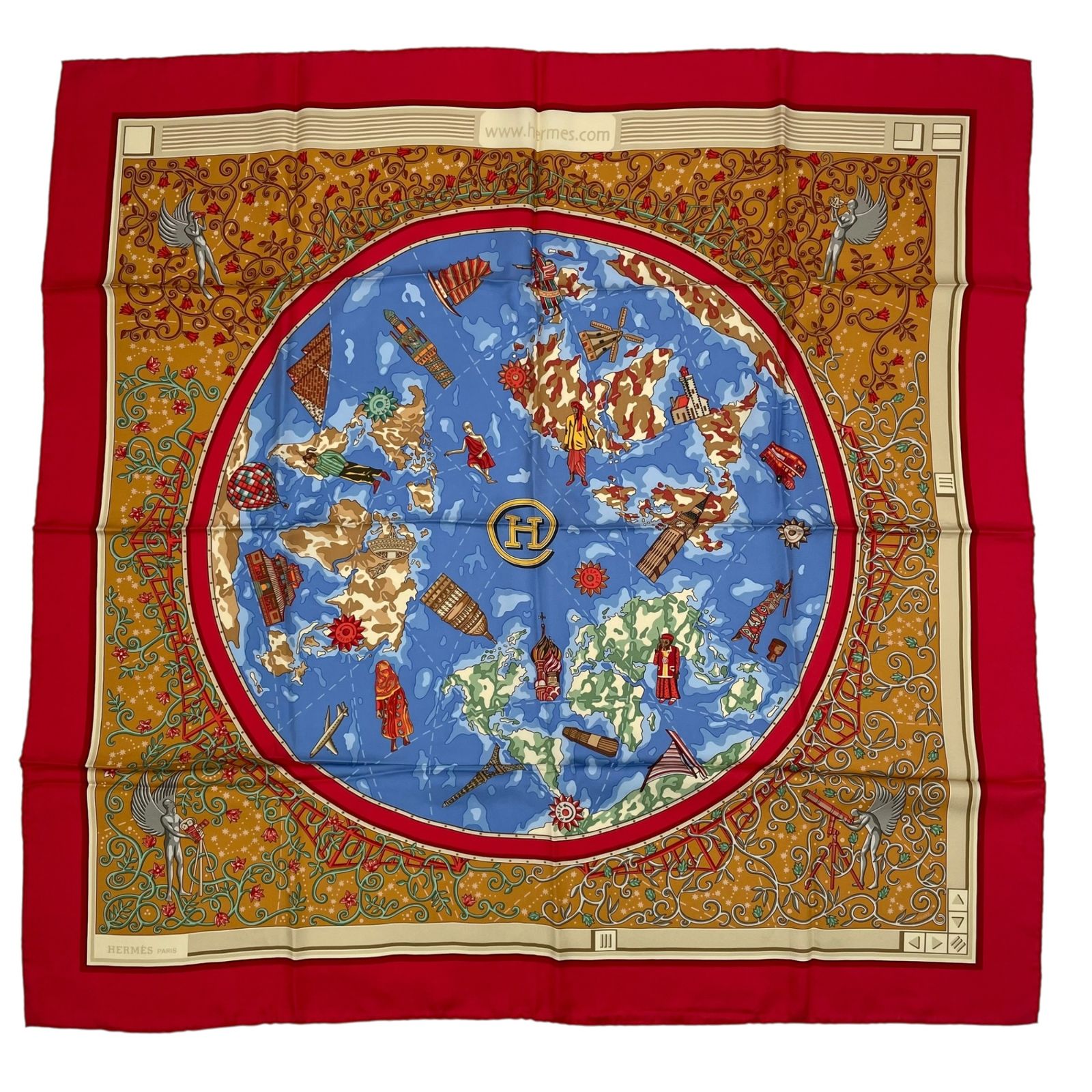 美品 HERMES エルメス スカーフ シルク カレ90 www.hermes.com 世界
