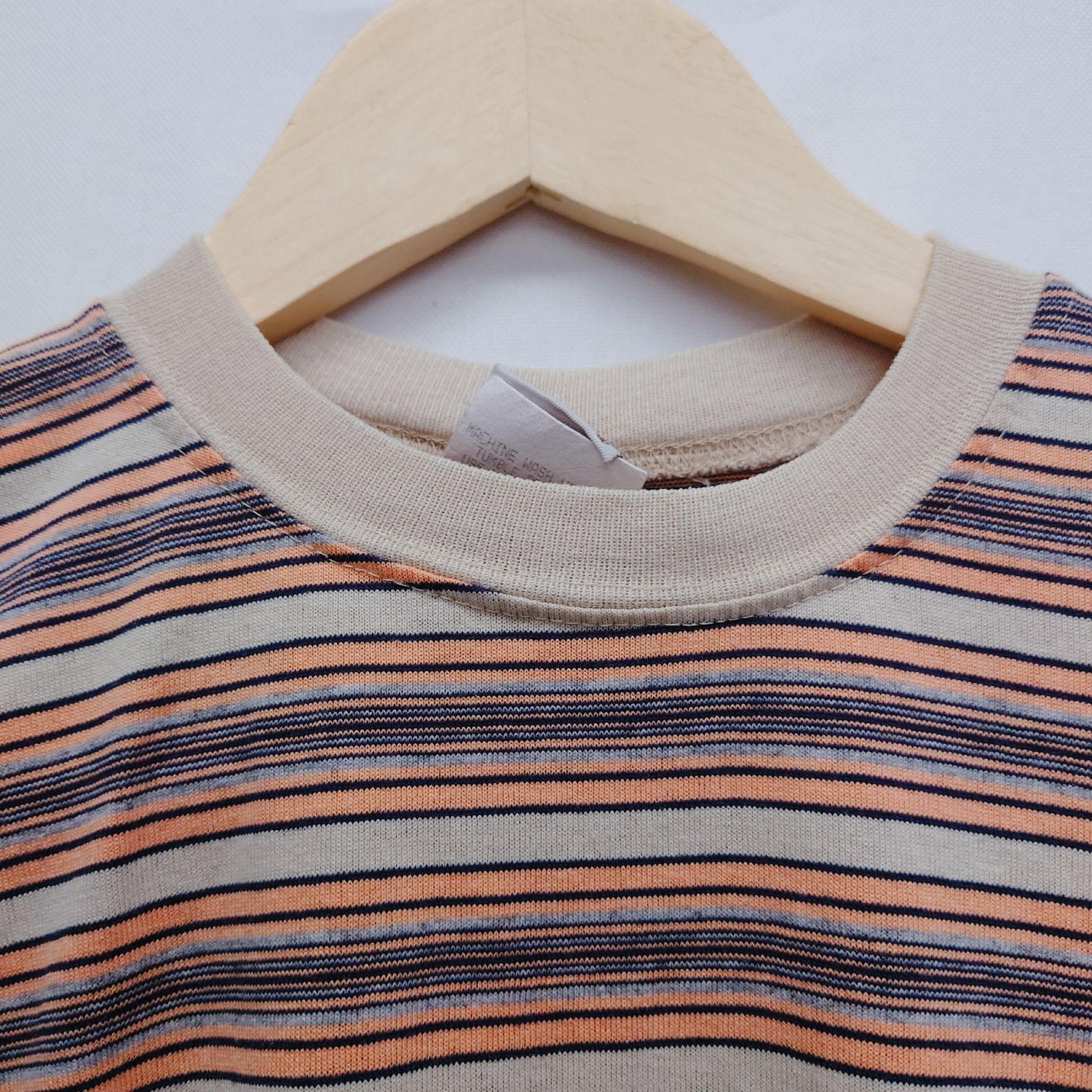 HANG TEN ハンテン Tシャツ サイズL ベージュ オレンジ 茶 ボーダー 