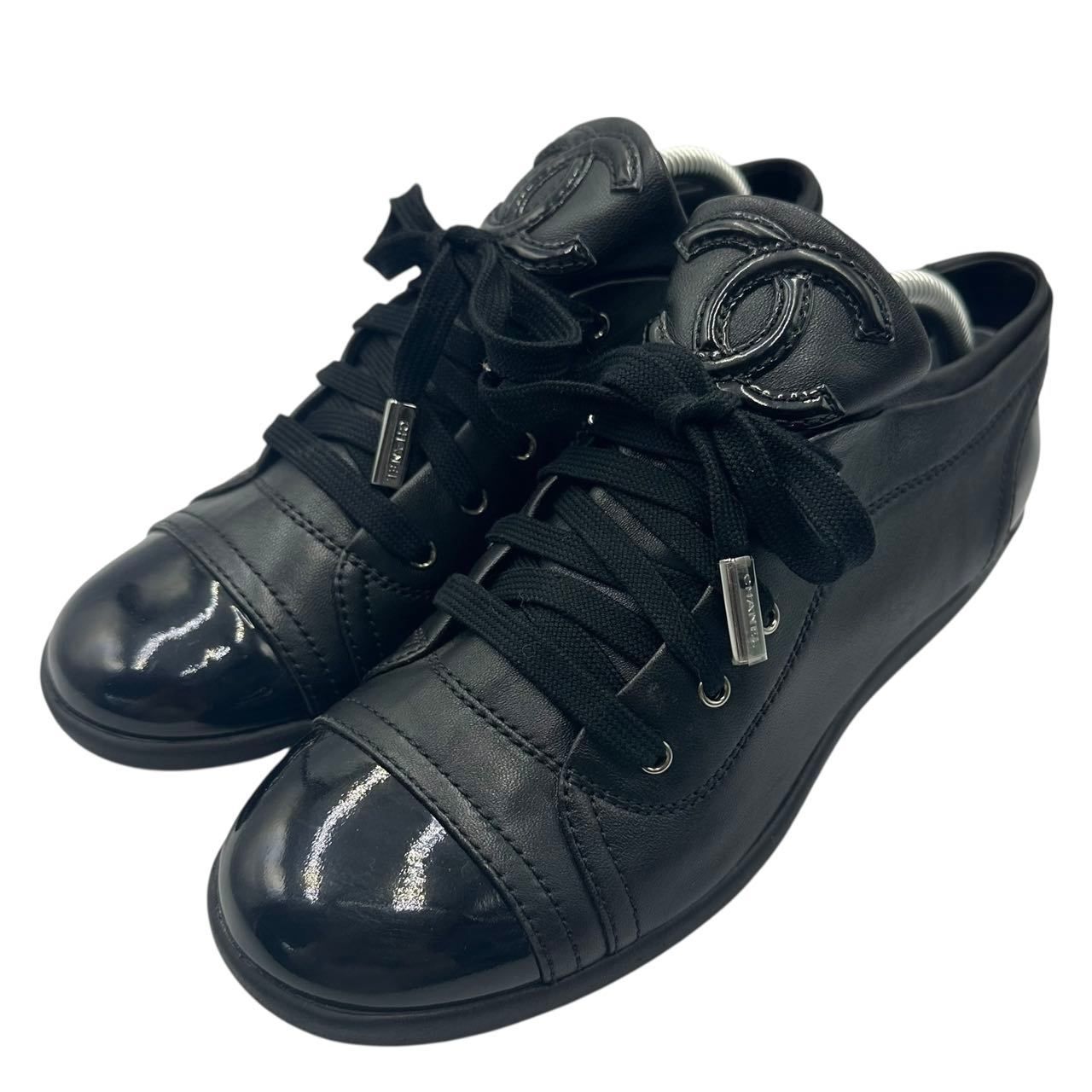 未使用品 CHANEL シャネル スニーカー レザー ブラック ココマーク 