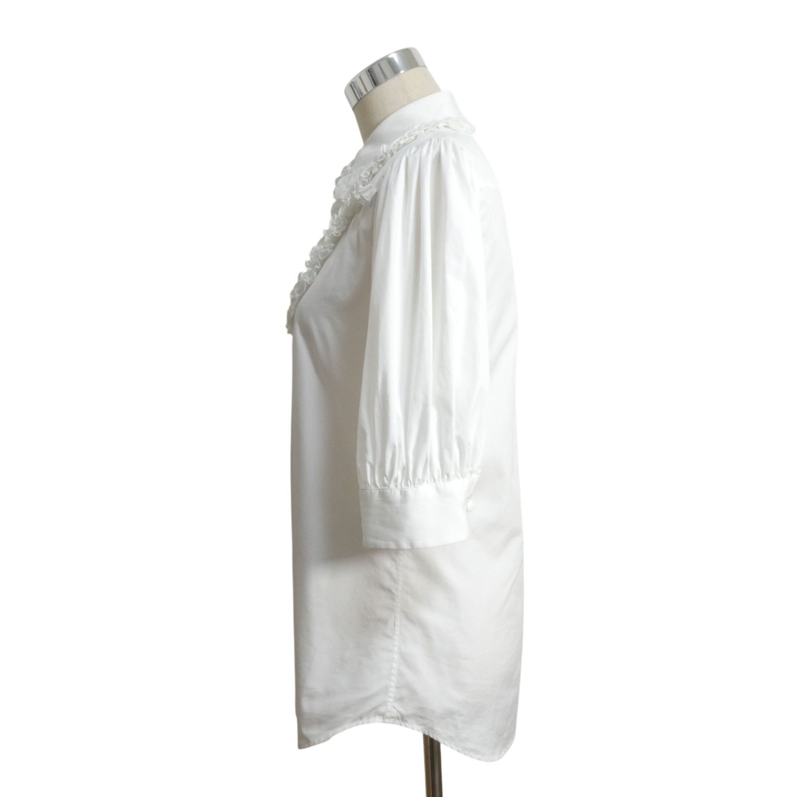 美品 PRADA プラダ 20SS シャツ ブラウス 七分袖 レース フリル 丸襟 