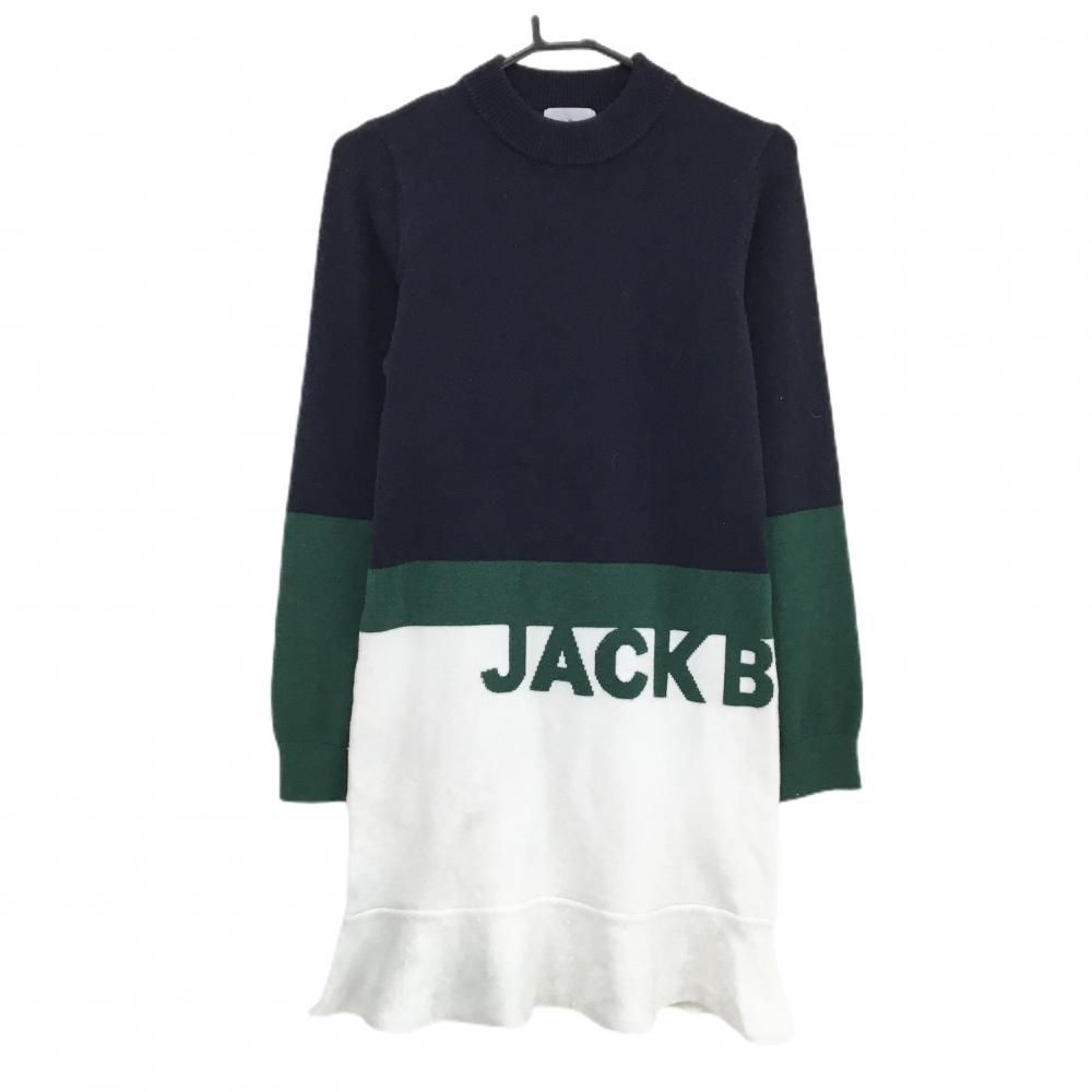 ジャックバニー ニットワンピース ネイビー×白 アクリル混 レディース 