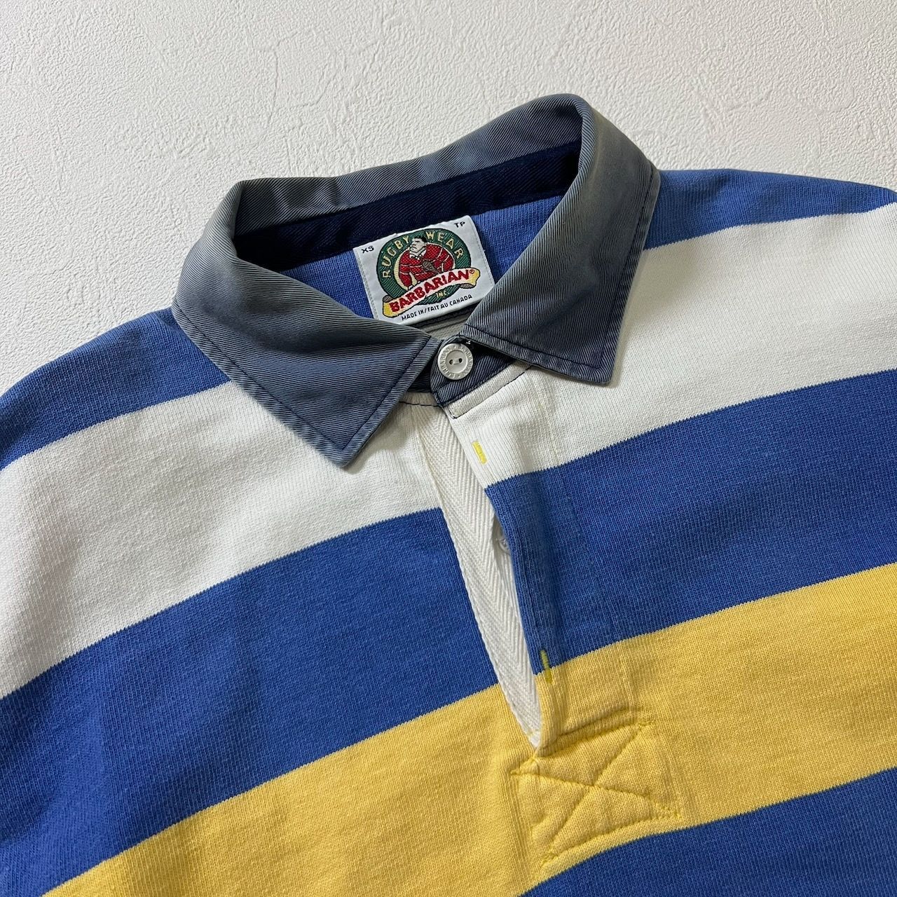 90s BARBARIAN フェード ボーダー ラガーシャツ バーバリアン ブルー