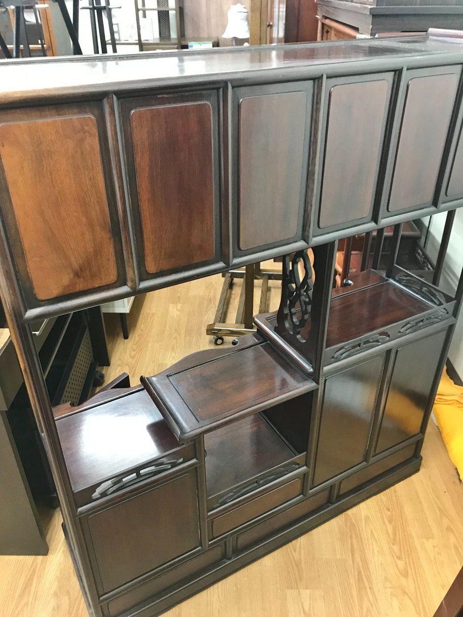 唐木家具 飾り棚 和家具 茶箪笥 透かし彫り 年代品 違い棚 ［静岡市