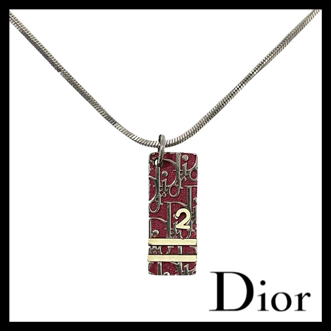 Dior】トロッター プレート ネックレス シルバーカラー ピンク