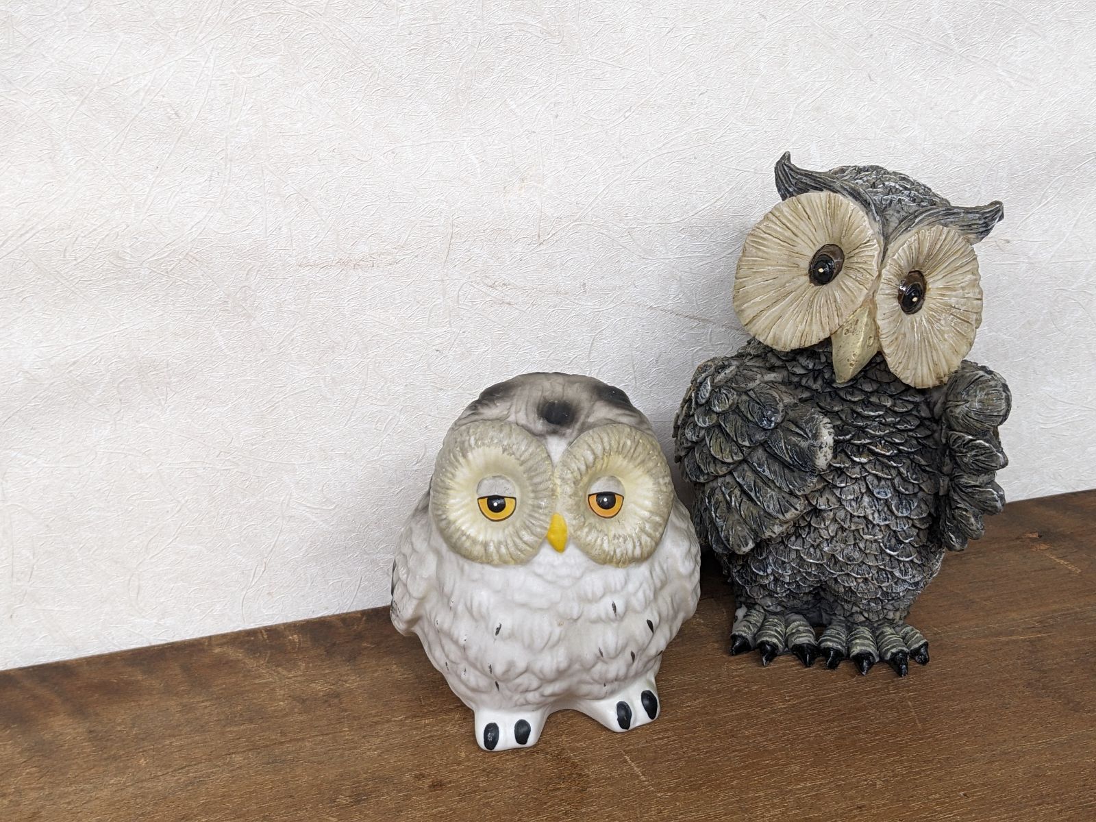 フクロウの置物 2点セット 陶器製/樹脂製 梟 オブジェ ガーデニング