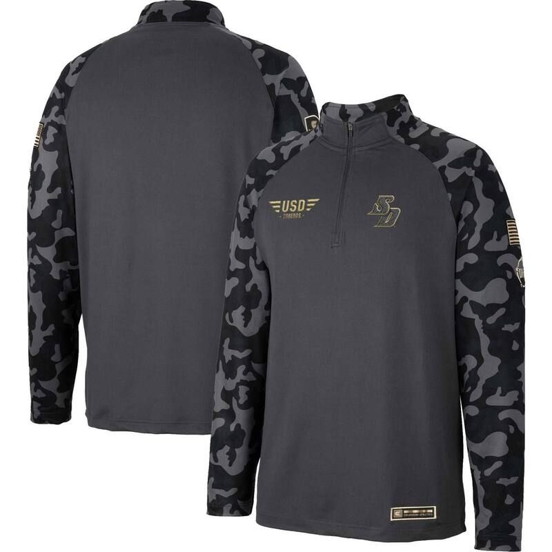 コロシアム メンズ トップス Tシャツ ジャケット Mens Colosseum Charcoal San Diego Toreros OHT Military Appreciation Long Range Raglan QuarterZip Jacket