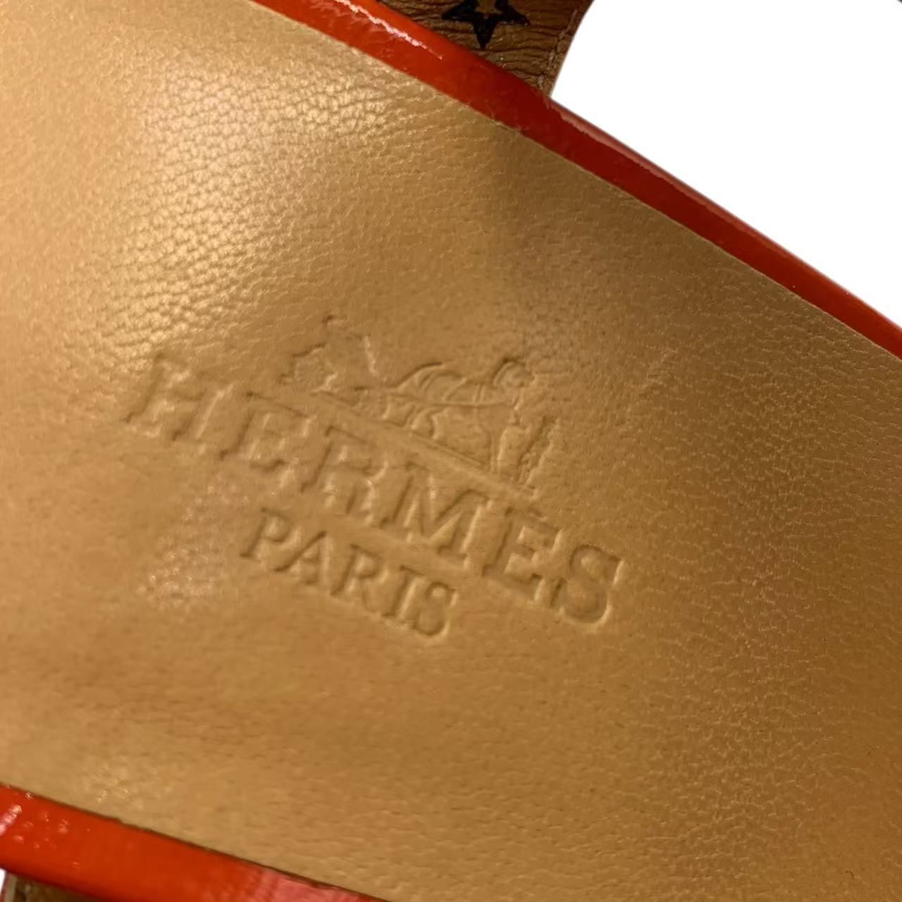 新品同様 HERMES エルメス ヒールサンダル オレンジ Hロゴ サイズ36.5 