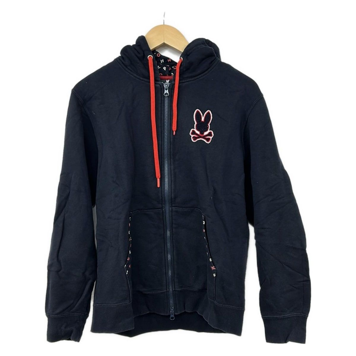 PsychoBunny(サイコバニー) パーカー サイズM メンズ - ダークネイビー×レッド×白 長袖/ジップアップ