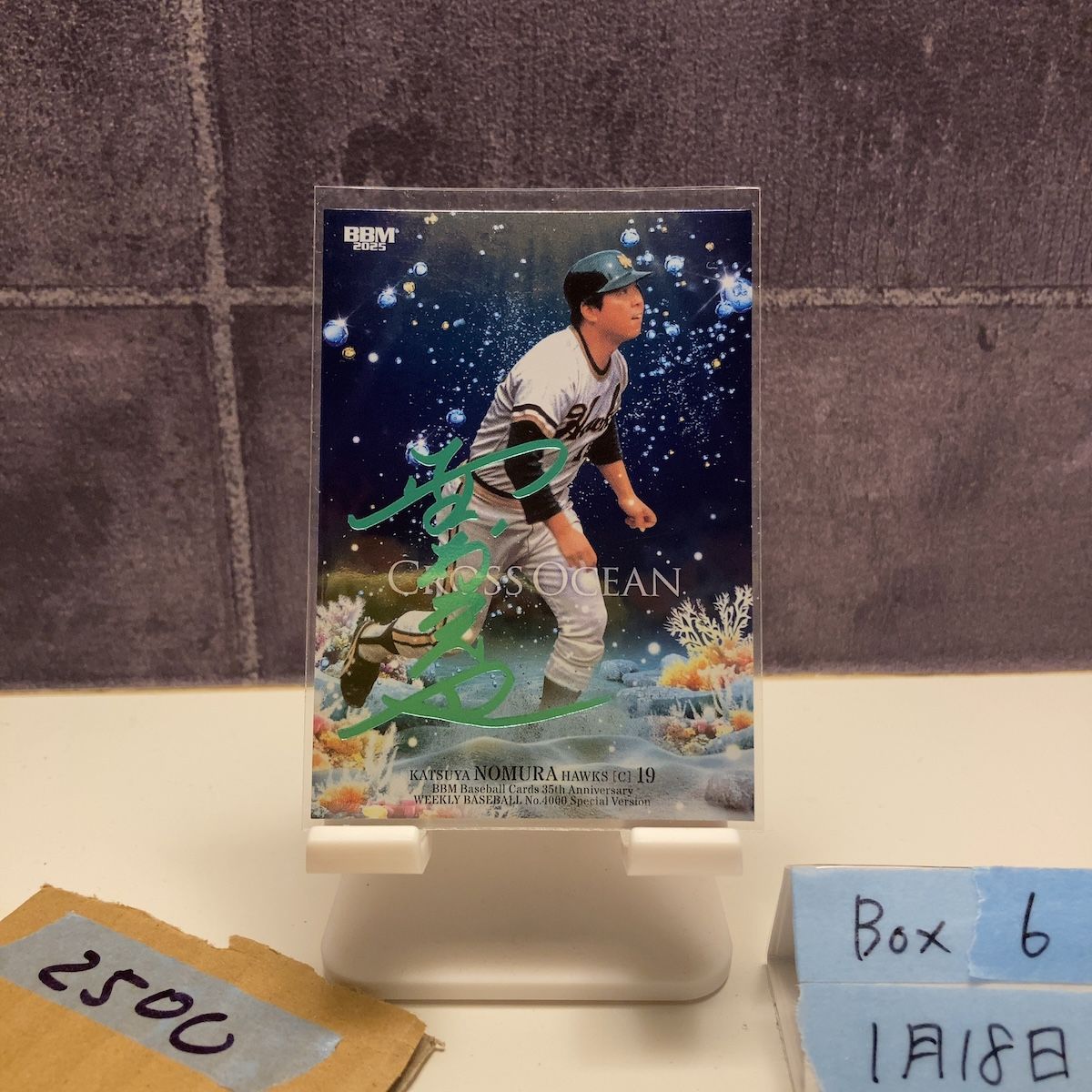 【ブローニーフィルム1コマ＋ポジフィルム3コマ】 野村克也(南海ホークス) 2025 BBM 野村克也 /100 緑箔サイン 南海ホークス Cross Ocean カード