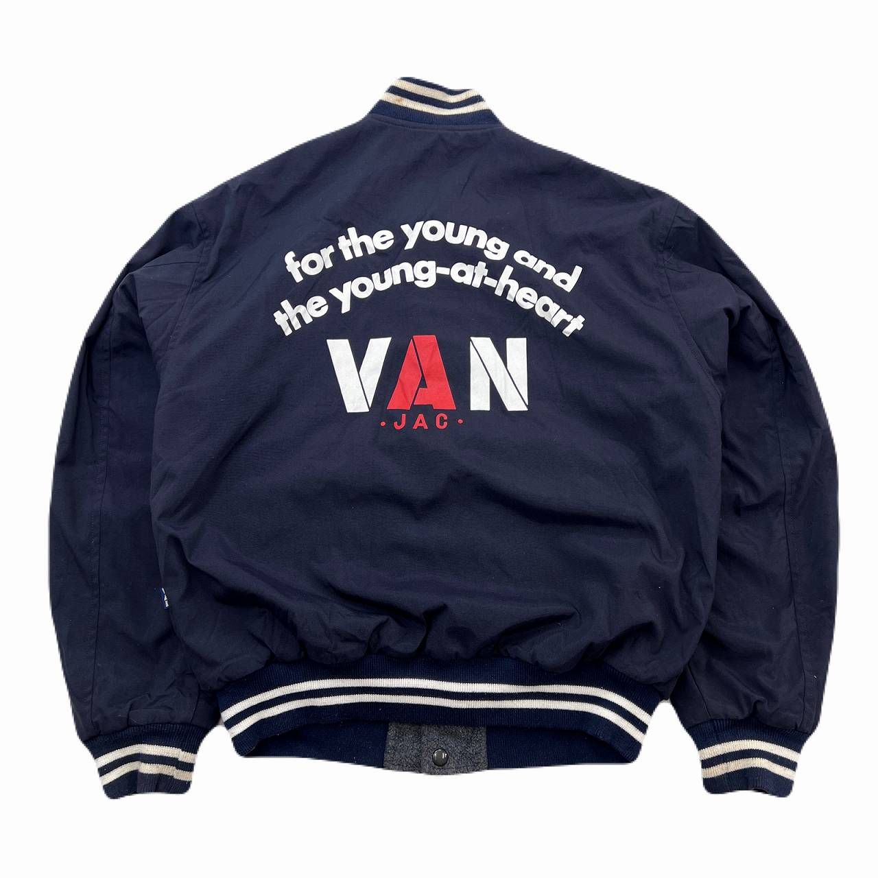 ヴァンヂャケット スタジャン メンズ Fサイズ ネイビー アーチロゴ 裏