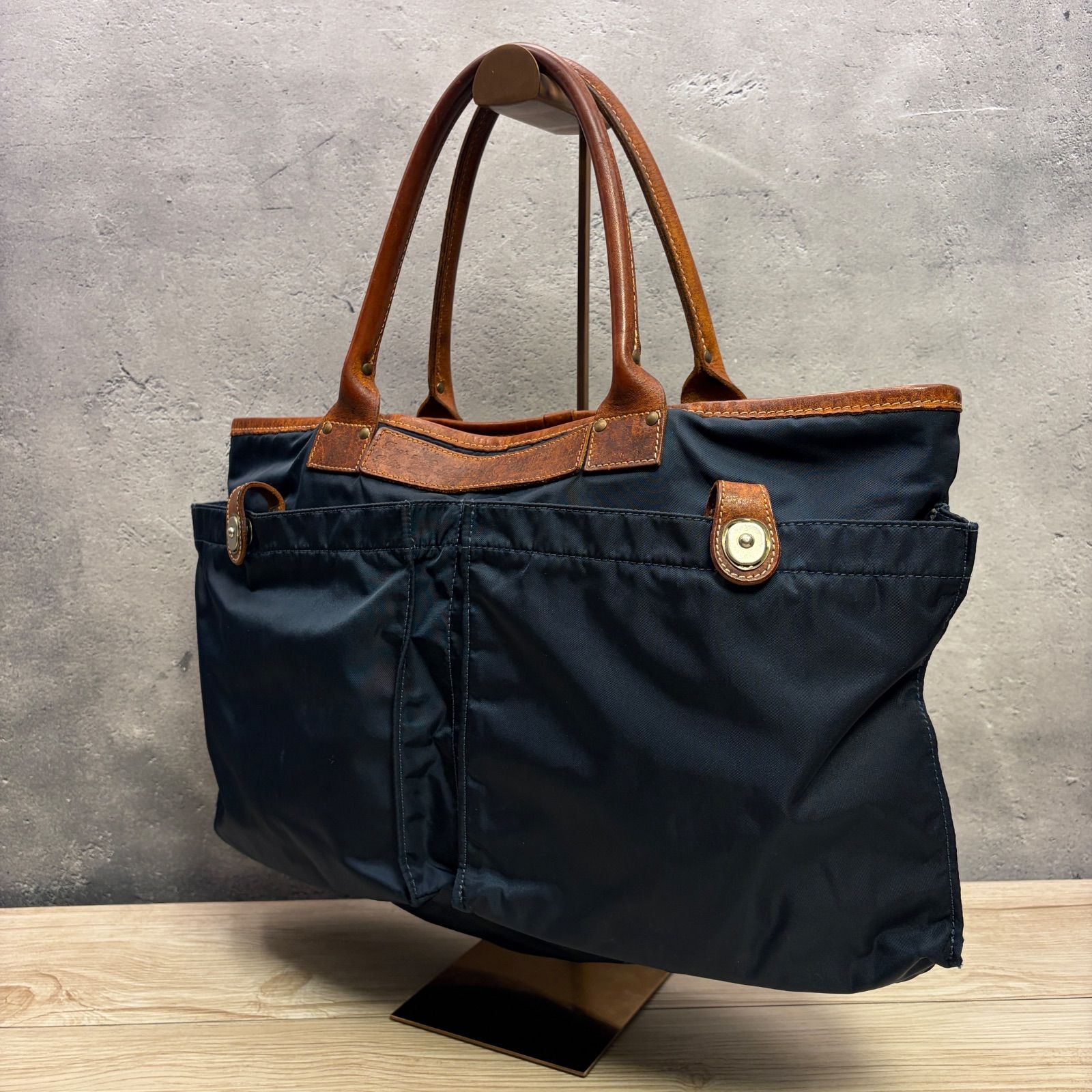 ✨Felisi フェリージ ナイロン×レザー トートバッグ ネイビー 
