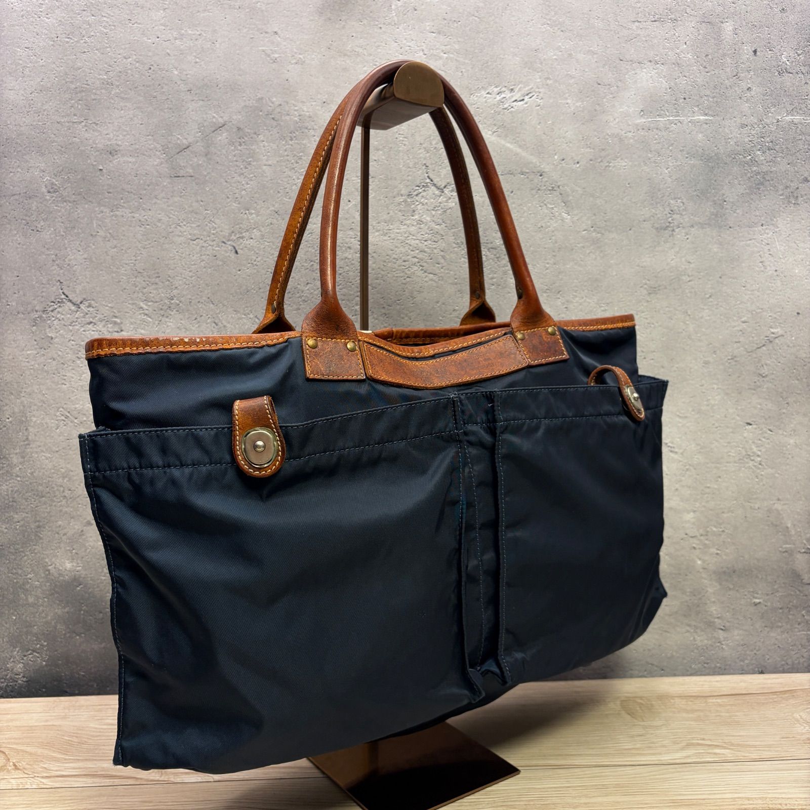 ✨Felisi フェリージ ナイロン×レザー トートバッグ ネイビー 