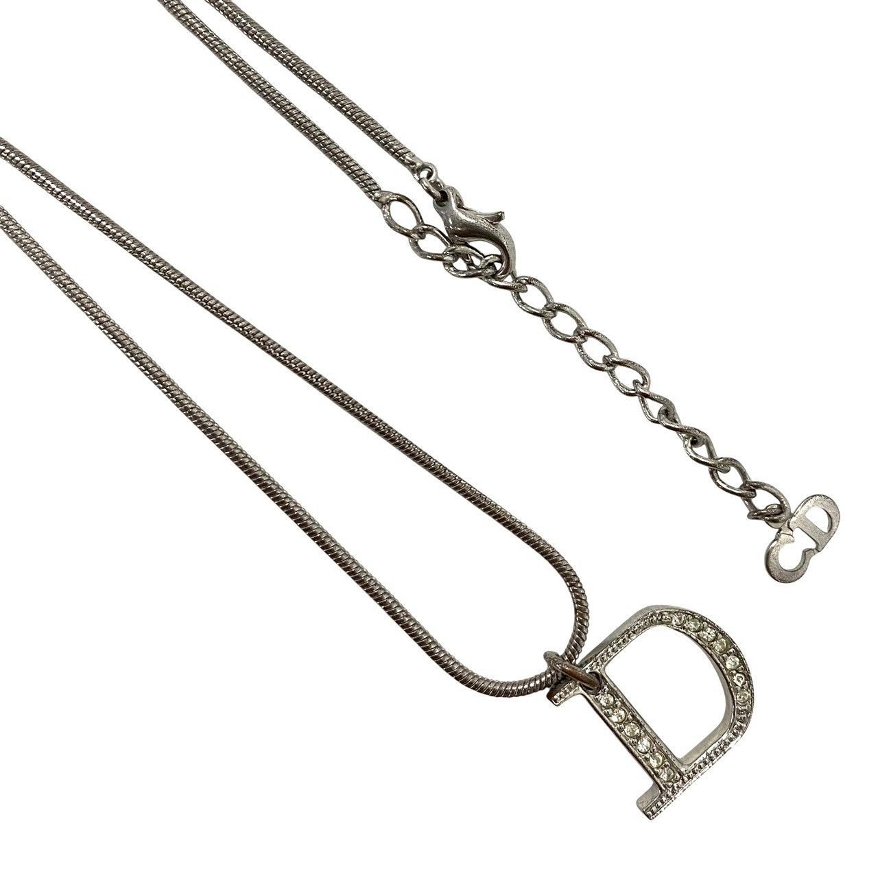 Y【Dior】Dロゴ ネックレス シルバーカラー ラインストーン