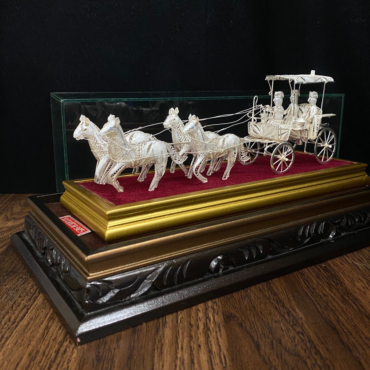 銀製 SILVER925 馬車 置物 90.0g 金属工芸 銀線細工 オブジェ