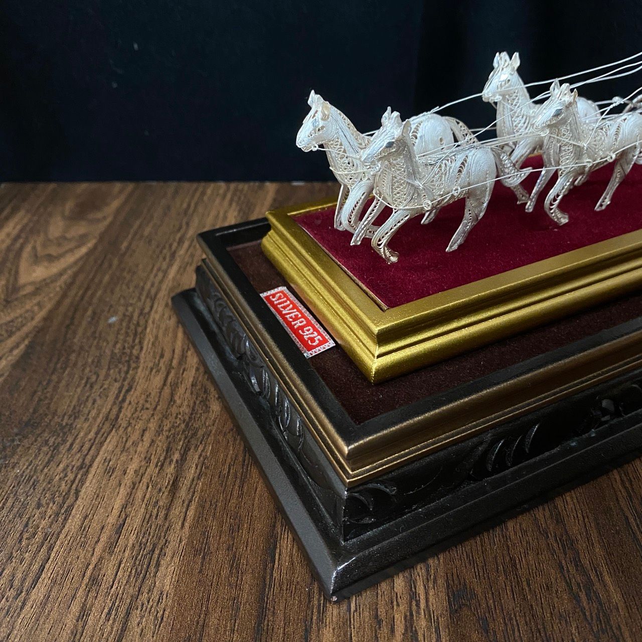 銀製 SILVER925 馬車 置物 90.0g 金属工芸 銀線細工 オブジェ