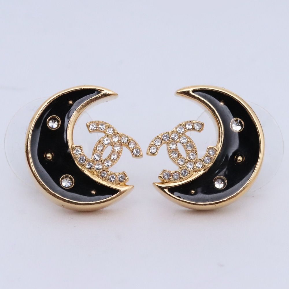 未使用 CHANEL ココマーク ムーンピアス ラインストーン ゴールド